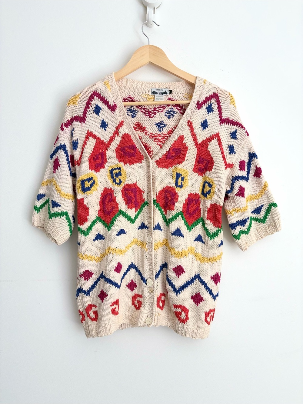 Vintage Anadolu - Hand-Knit 100% Cotton Folk Cardigan - Boho - M